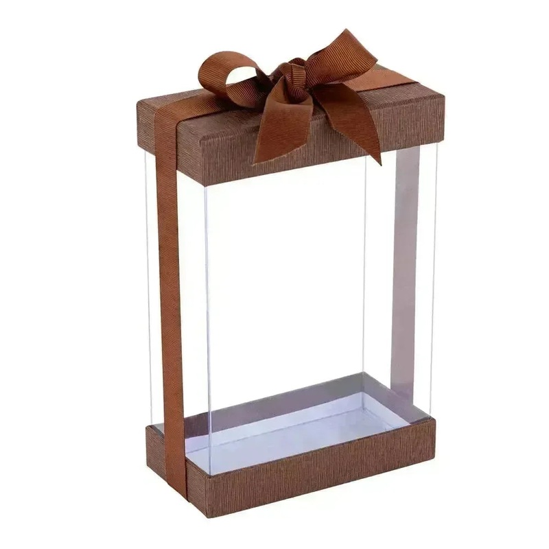 Clear Brown 7X5X3″ Gift Boxes 6 Pack Bakery Boxes With Base Lid & Ribbon