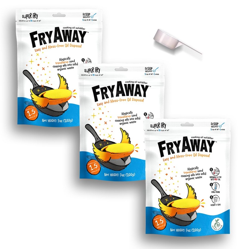 Fryaway Super Fry Cooking Oil Solidifier, Super Value 3-Pack – Solidifies 4.5 Gallons Cooking Oils – Plant-Based Powder – Fry Oi
