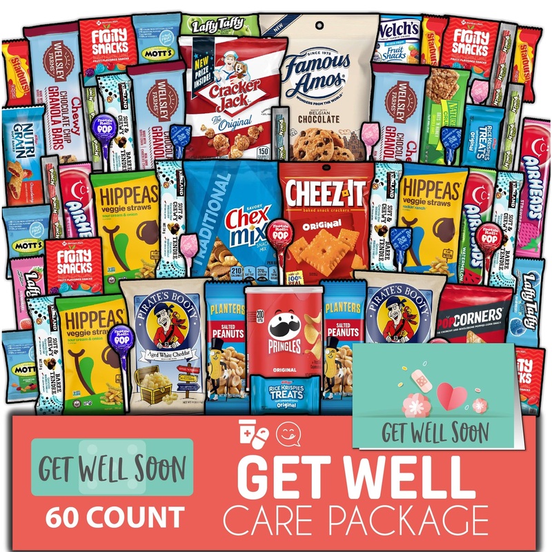 Gift A Snack – Get Well Soon Snack Box Variety Pack Care Package + Greeting Card (60 Count) Feel Better Sweet Treats Gift Basket