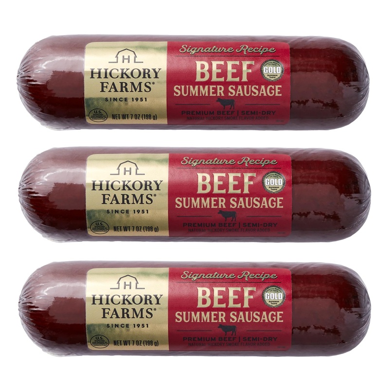 Hickory Farms Signature Beef Summer Sausage – 3 Pack | 100% Beef – Great For Charcuterie Boards | Award-Winning For Superior Tas