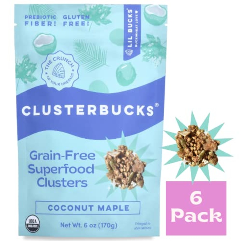 Lil Bucks Clusterbucks Gut Friendly Clusters Made With Regenerative Organic Sprouted Buckwheat, Gluten Free Snack (Coco Maple, 6
