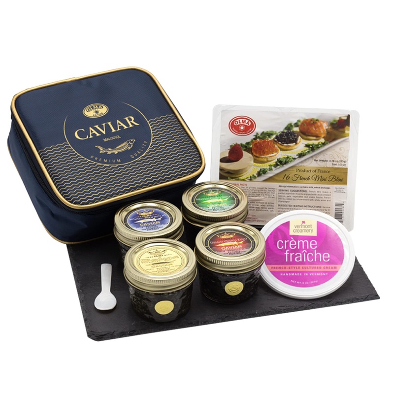 Olma Royal Caviar Gift Set – 14 Oz (400G) Of Caviar, Including Beluga, Osetra, White Sturgeon, Siberian Osetra Aurora, Serving S