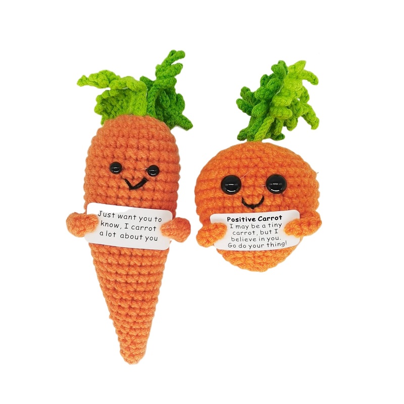 Qyqkfly 2 Pcs Mini Cute Funny Positive Life Bunny Carrots Easter Basket Stuff Potato Pickle Creative Knitted Animal Crochet East