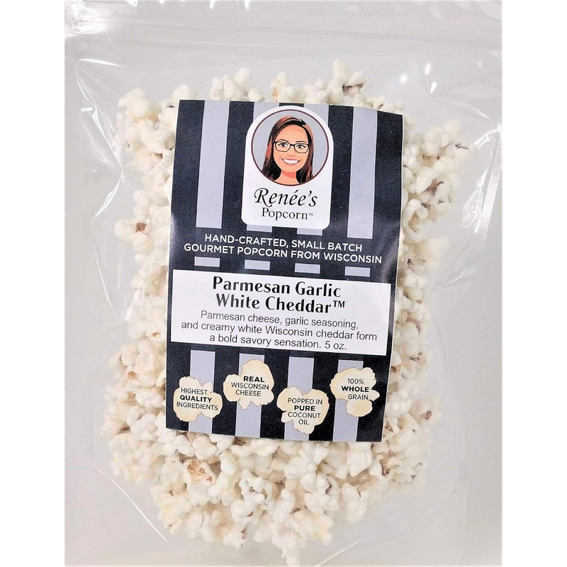 Ren  Es Parmesan Garlic White Cheddar Cheese  Gourmet Popcorn – Wisconsin White Cheddar Cheese, Classic Parmesan With Garlic Spi