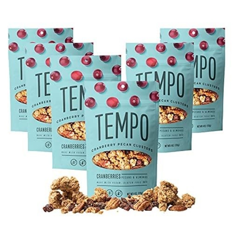 Tempo Granola Cranberry Pecan Almond Granola Clusters (6 Pack) Gluten Free Oats, High Protein, Low Sugar, Vegan, Dairy Free, Soy