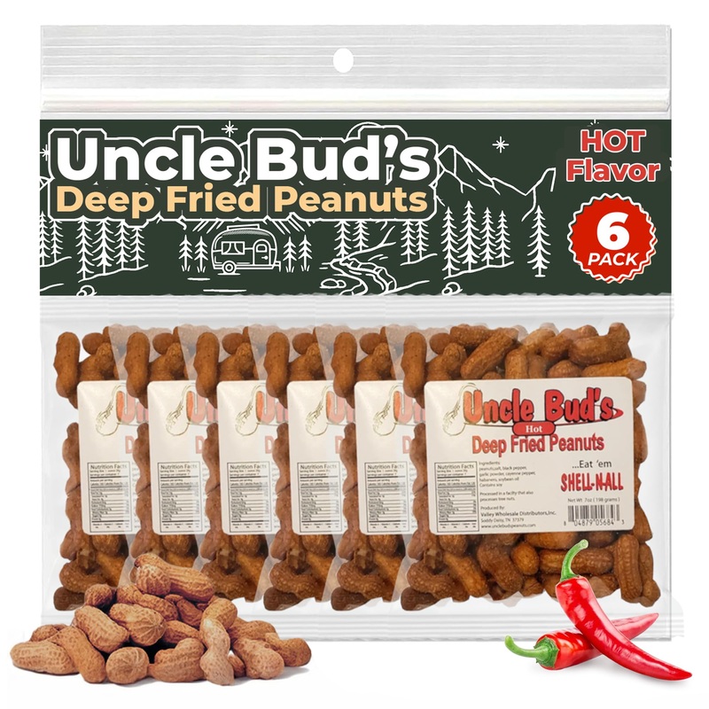 Uncle Bud’S Hot & Spicy Deep Fried Peanuts In Shell (6-Pack) | Premium Flavored Peanuts Variety Combo | Individual Snack Packs |