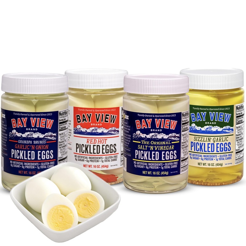 Bay View Pickled Eggs, No Artificial Ingredients, Gluten Free, 0G Sugar, 6G Protein, Fresh Grade A Eggs, Boiled And Peeled (16Oz