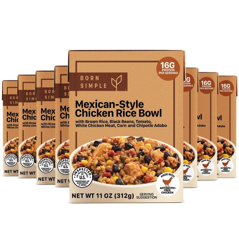 Born Simple Prepared Meals – Ready To Eat Mexican-Style Chicken Rice Bowl | 16G Protein | 11 Oz (Pack Of 8)
