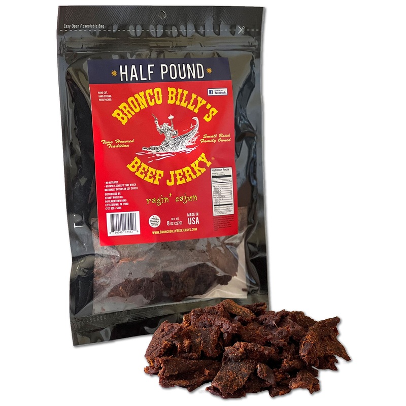 Bronco Billy’s Beef Jerky Ragin’ Cajun, 8 Ounce Resealable Bag – Flavorful, Spicy Snack for Meat Lovers