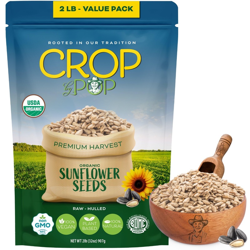 Crop By Pop – Organic Raw Hulled Sunflower Seed Kernels – Unsalted, Shelled (32Oz – 2 Lb) 100% Natural, Non-Gmo, Vegan, Kosher –