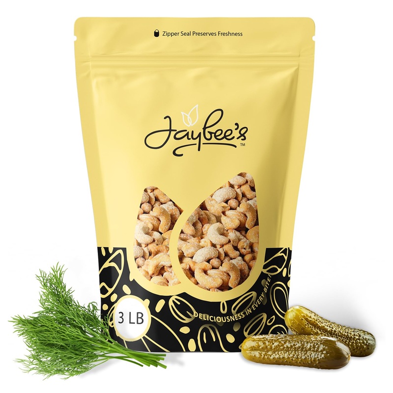 Dill Pickle Cashews 3 Pounds | Gourmet Roasted Cashews – Tangy, Savory, And Crunchy Snack – High-Protein, Vegan Friendly – Perfe