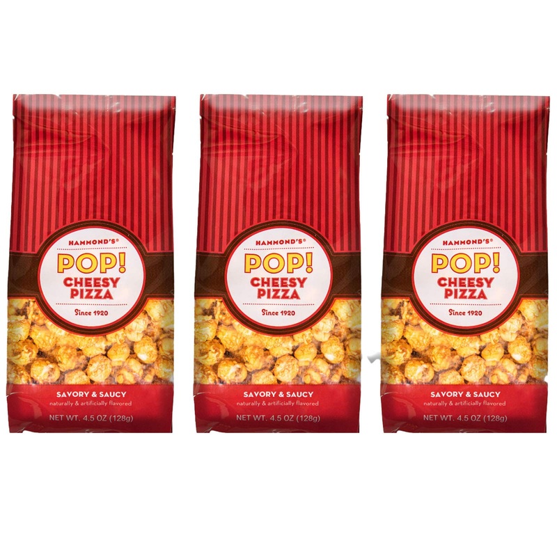 Hammond’S Candies | Gourmet Cheese Pizza Popcorn | 3 Bags, Great For Snacking | Small Batches Popped To Perfection | Handcrafted