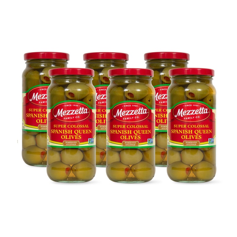 Mezzetta Super Colossal Spanish Queen Olives Pimiento Stuffed | Non-Gmo, Gluten Free | 10 Ounce Drained Weight (Pack Of 6)