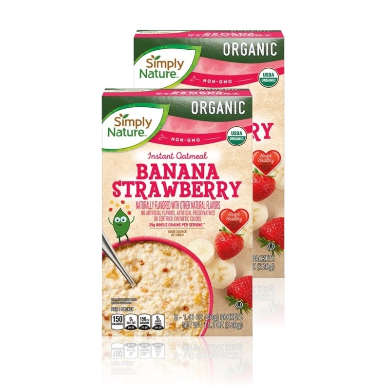 Simply Nature Organic Instant Oatmeal Packets (2 Boxes, Banana Strawberry)