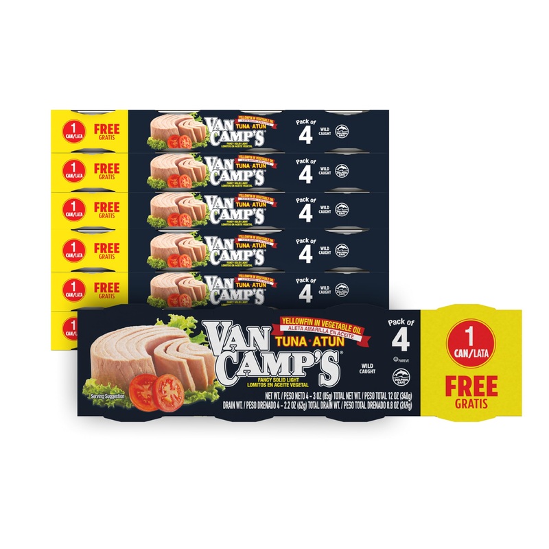 Van Camp’S Seafood Solid Light Yellowfin Tuna In Vegetable Oil, 4-3 Oz. Cans (Pack Of 6), Wild Caught Canned Tuna