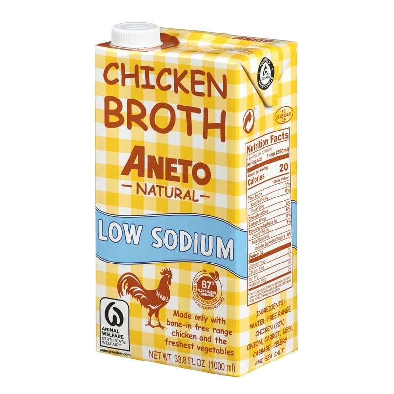 Aneto 100% Natural Low Sodium Chicken Broth | 34 Fl Oz – 1 Pack | Freshest Ingredients | No Concentrates Or Powders |