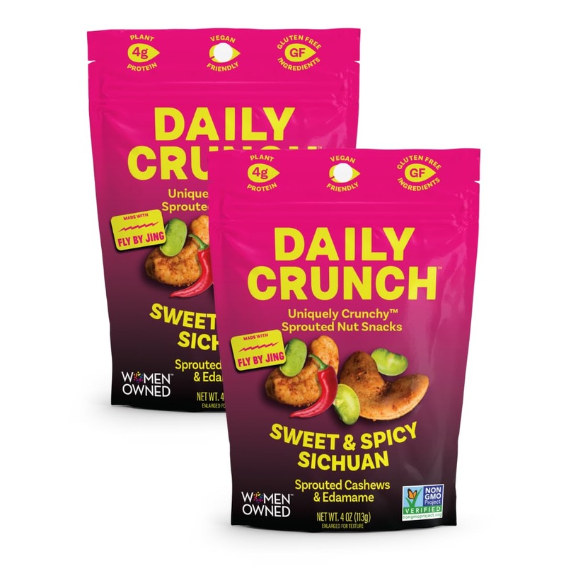 Daily Crunch Sweet & Spicy Sichuan Sprouted Cashews And Edamame, Zero Seed Oils, Keto Friendly, Gluten Free, 4Oz, 2 Pack