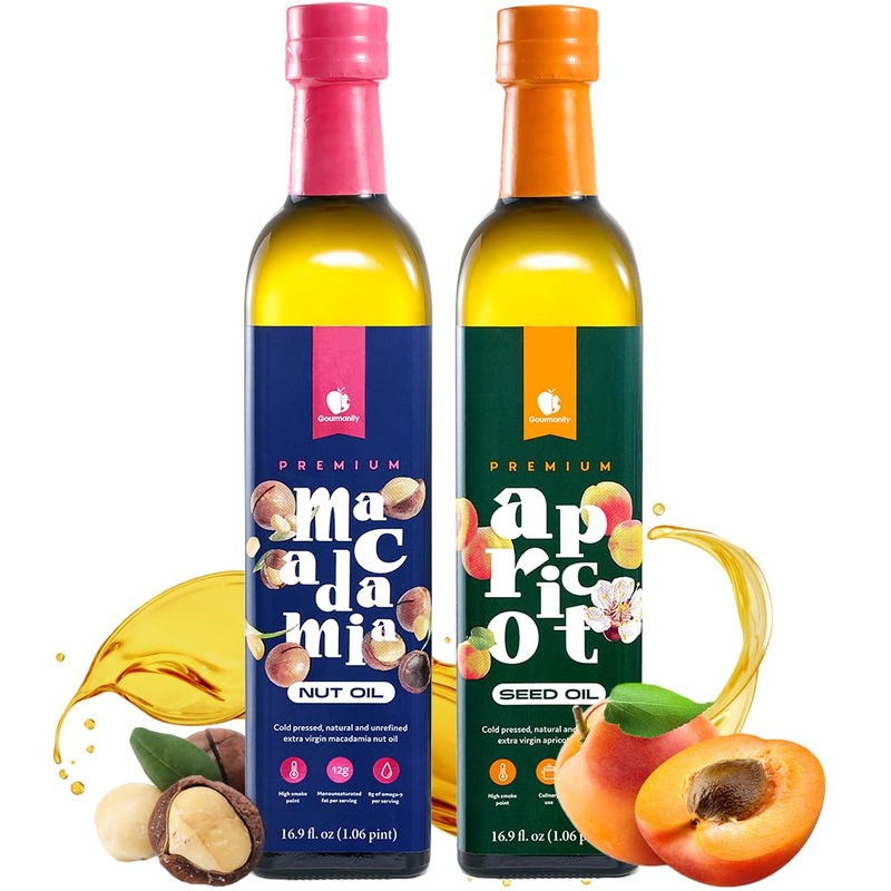 Gourmanity Macadamia Nut Oil And Apricot Seed Oil Bundle, A Healthier Oil Alternative, Cholesterol Free, Keto And Paleo Friendly