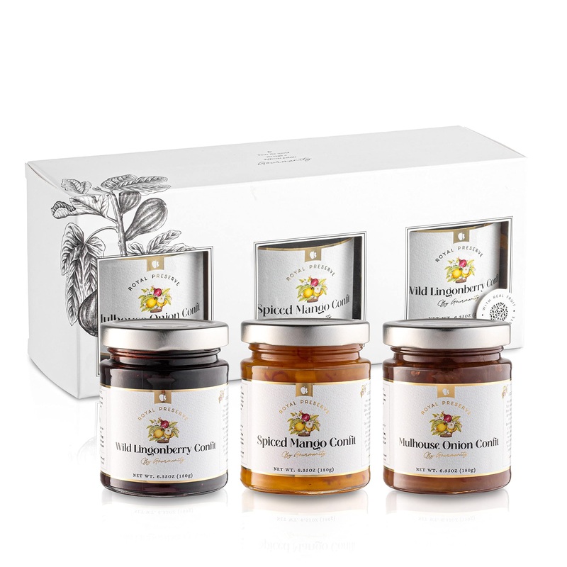 Gourmanity Savory Jam Gift Set, Full Repertoire Of Royal Preserve Confits, Onion Jam, Lingonberry Jam & Mango Chutney, All Natur