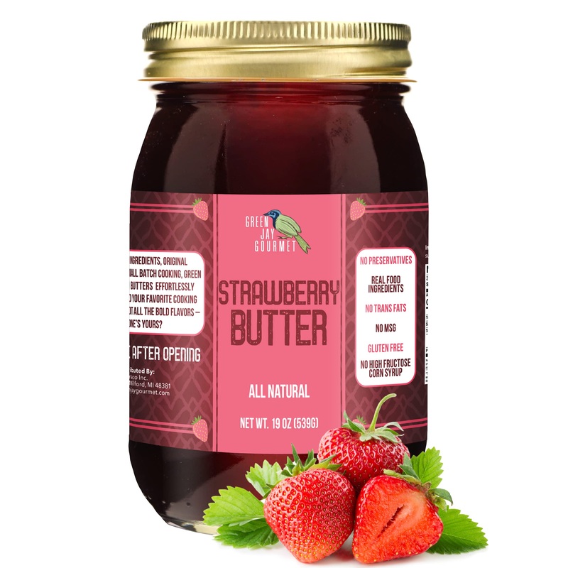 Green Jay Gourmet Strawberry Butter – All-Natural, Gluten-Free Fruit Spread – Strawberry Spread With Fresh Strawberries- Gourmet