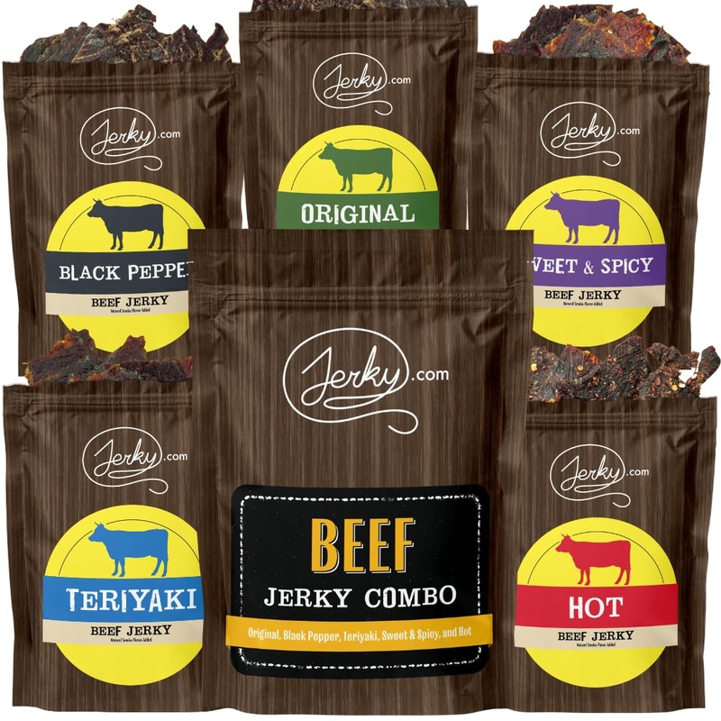 Jerky.Com Beef Jerky Combo – Featuring Flavors Hot, Teriyaki, Original, Sweet & Spicy, Black Pepper – Gourmet Snack Gift For Men