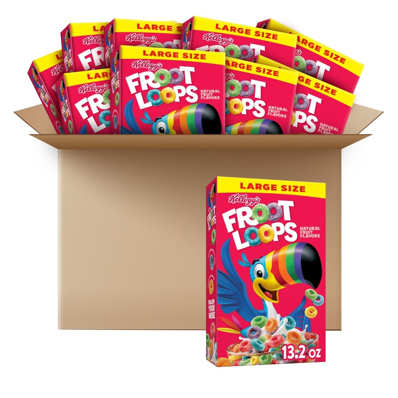 Kellogg’S Froot Loops Breakfast Cereal, Fruit Flavored, Breakfast Snacks With Vitamin C, Large Size, Original, 8.2Lb Case (10 Bo