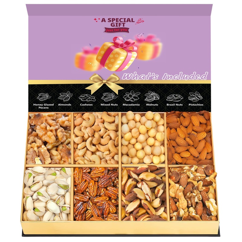 Luxurious Treats Nuts Gift Basket, Gift Nut Gifts Gourmet Collection Box Mixed Cravings Platter Tray Sampler Assortment Mix For