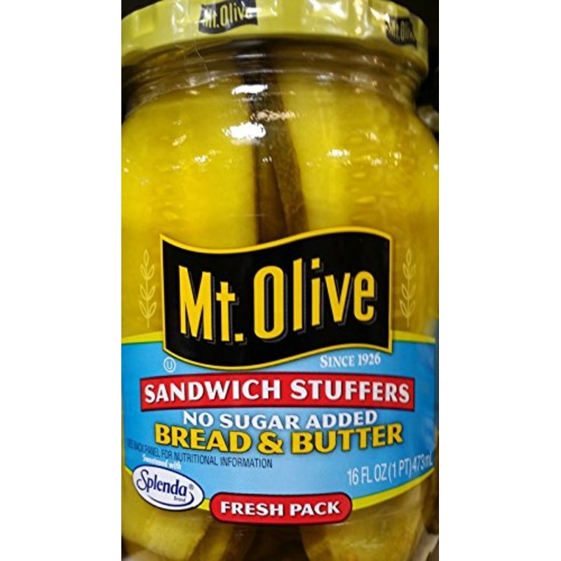 Mt. Olive Sandwich Stuffers Bread & Butter Pickles, No Sugar Added 16 Oz (Pack Of 3)