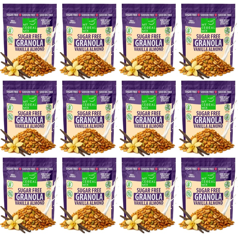 Mycerealmix Sugar Free Vanilla Almond Granola – 12 Pack (120Oz Total) – Vegan, Gluten Free – Monk Fruit & Allulose Sweetened – D