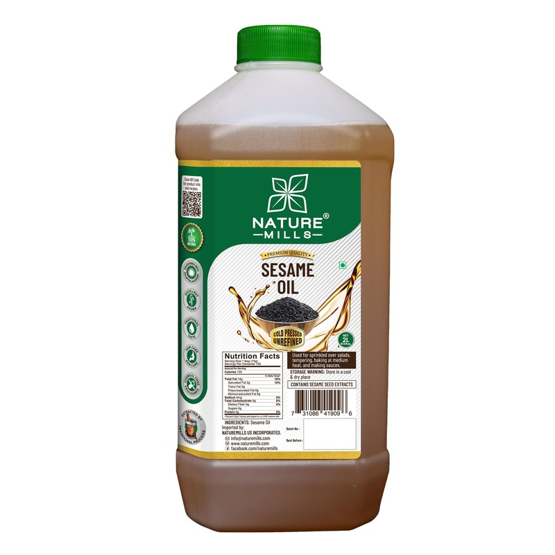 NatureMills Natural Sesame Oil – Cold Pressed, Unrefined – 2 Liter (67.6 Fl Oz) – Healthy Cooking Oil