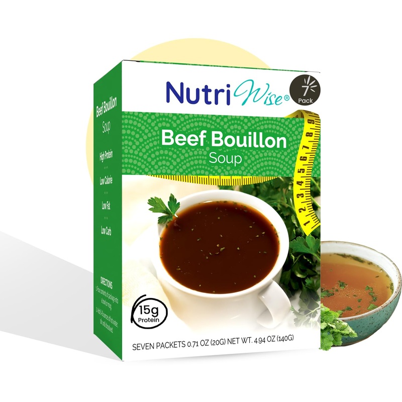 Nutriwise – Beef Bouillon Soup | High Protein Diet Soup | High Protein, Low Calorie, Low Carb, Cholesterol Free, Fat Free (7/Box