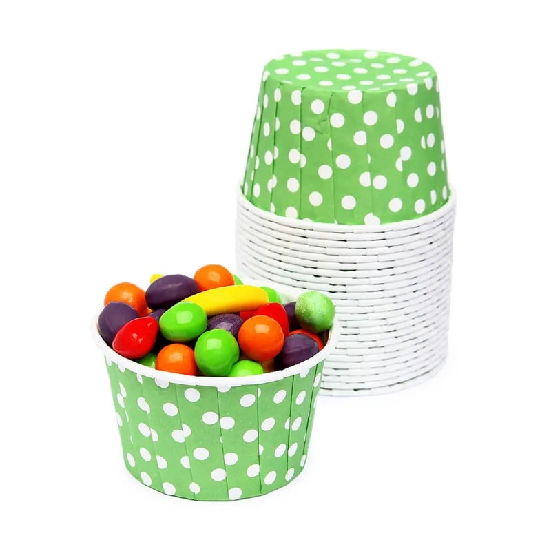 Paper 4-Ounce Candy Cups – Light Green Polka Dots: 25-Piece Pack