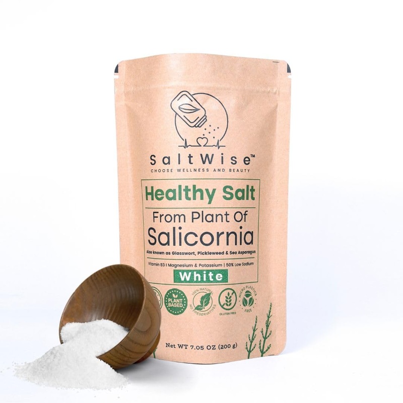 Saltwise 50% Low Sodium Salt Substitute, Plant Based Mineral Salt, Vegan & Kosher, Sea Bean/Salicornia Salt With Real Taste, 100