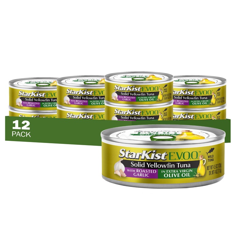 Starkist E.V.O.O. Solid Yellowfin Tuna With Roasted Garlic And Extra Virgin Olive Oil, 4.5 Ounce (Pack Of 12)