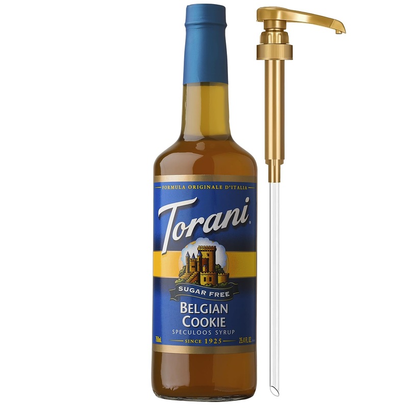 Torani Sugar Free Coffee Syrup, Belgian Cookie Flavoring For Drinks, Zero Calorie, Glass Bottle With Pump Included, 25.4 Fl Oz