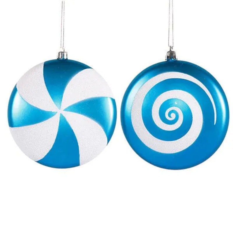 Turquoise Blue Candy Swirl Ornaments – 4.75 Inch: 4-Piece Box