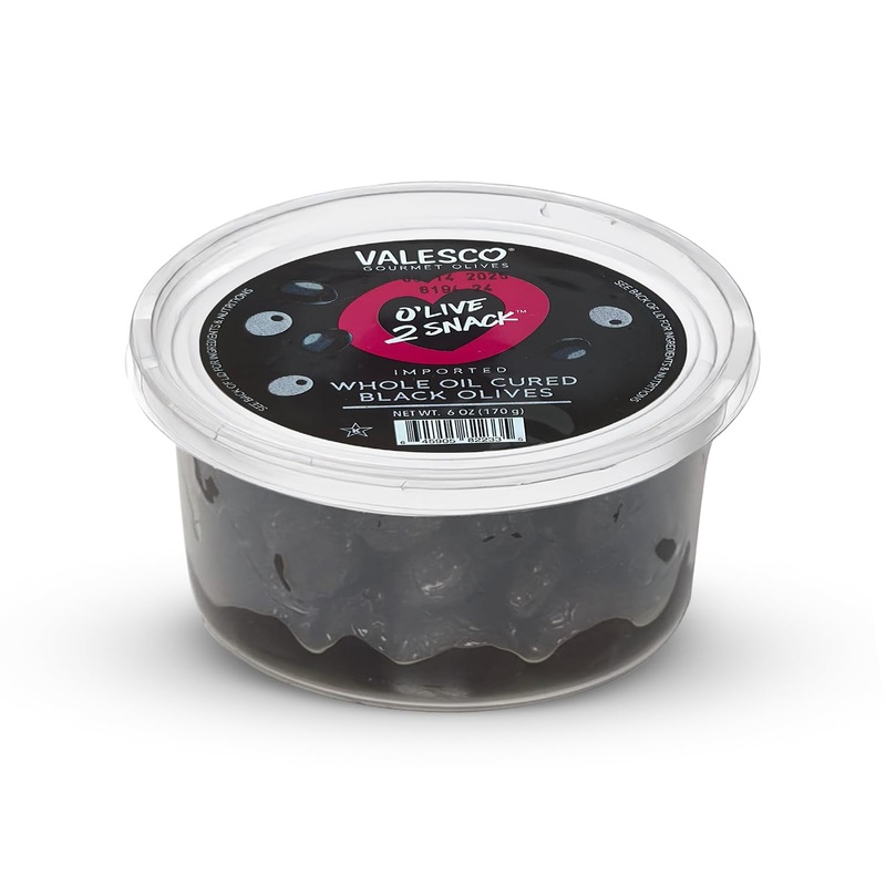 Valesco Whole Oil Cured Black Olives For Snacking, Salads & Charcuterie Boards (6 Oz)