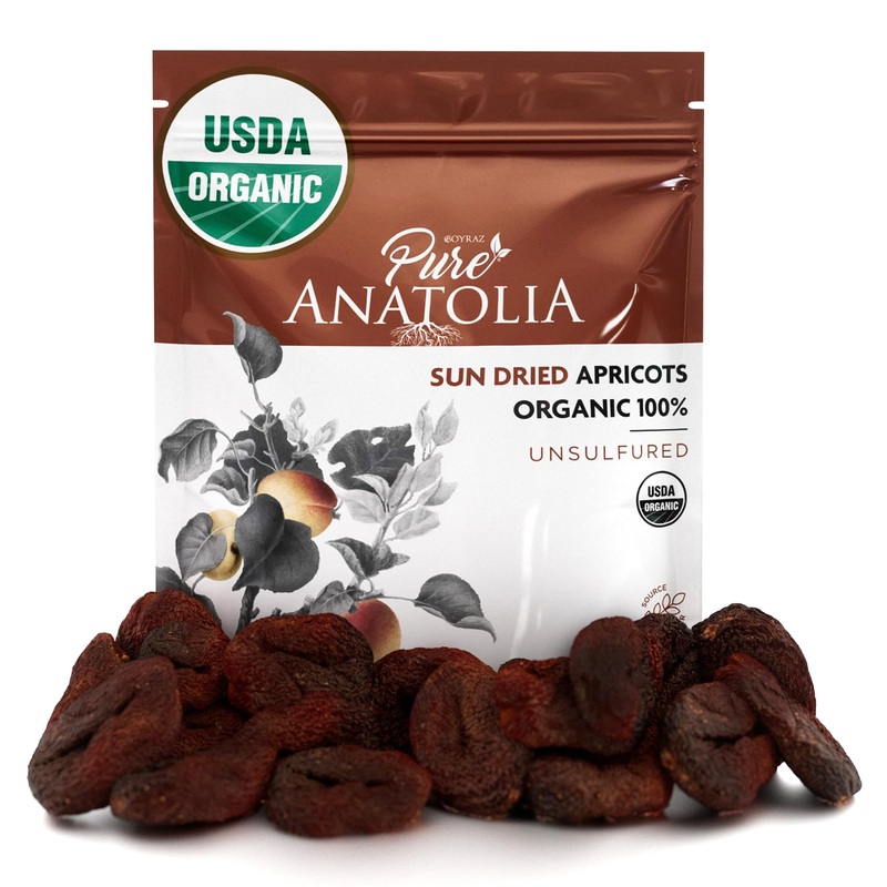100% Organic Turkish Sun Dried Apricots By Pure Anatolia – No Sugar Added, Non Gmo, Sulfur Free, Vegan, Halal, Kosher – Healthy