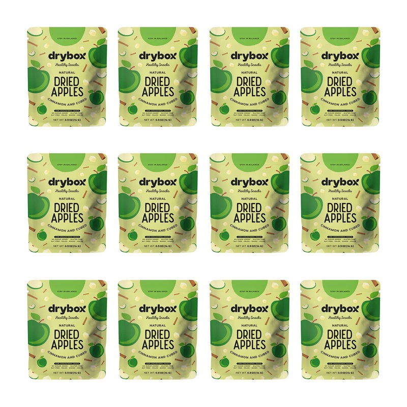 Drybox Dried Cinnamon Apple Cubed 36 Snack Packs | No Sugar Added Dried Apples With Sweet Cinnamon | Non-Gmo Gluten Free Healthy
