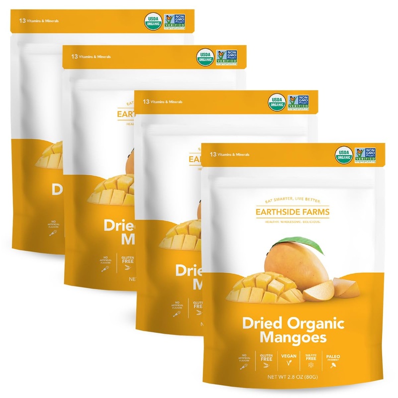 Earthside Farms Organic Dried Mangoes, Plain Dried Mangoes, Gluten Free, No Added Sugar, Organic, Naturally Sweet And Flavorful