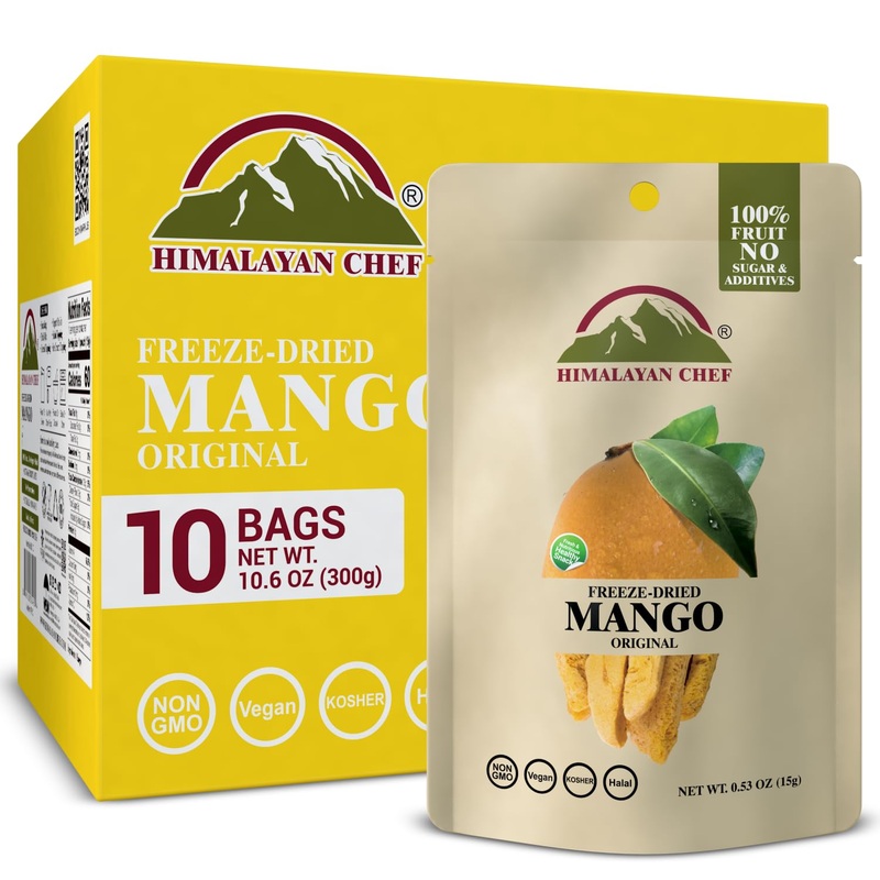 Himalayan Chef Freeze-Dried Fruit – 15G Freeze-Dried Mango, Pack Of 10 Bags | Organic Fruit Snacks, Healthy Snacks For Kids & Ad