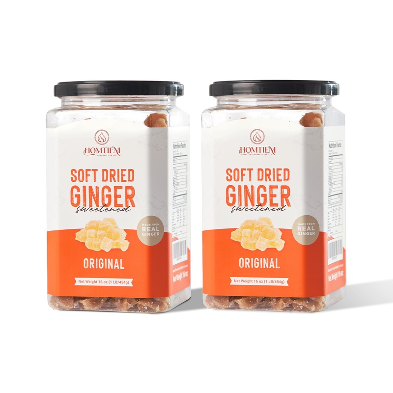 Homtiem Dried Crystallized Ginger(16 Ounce)Soft, Chews And Candied Delicious Gingers,No Artificial Colors, Easy To Eat, Keep And