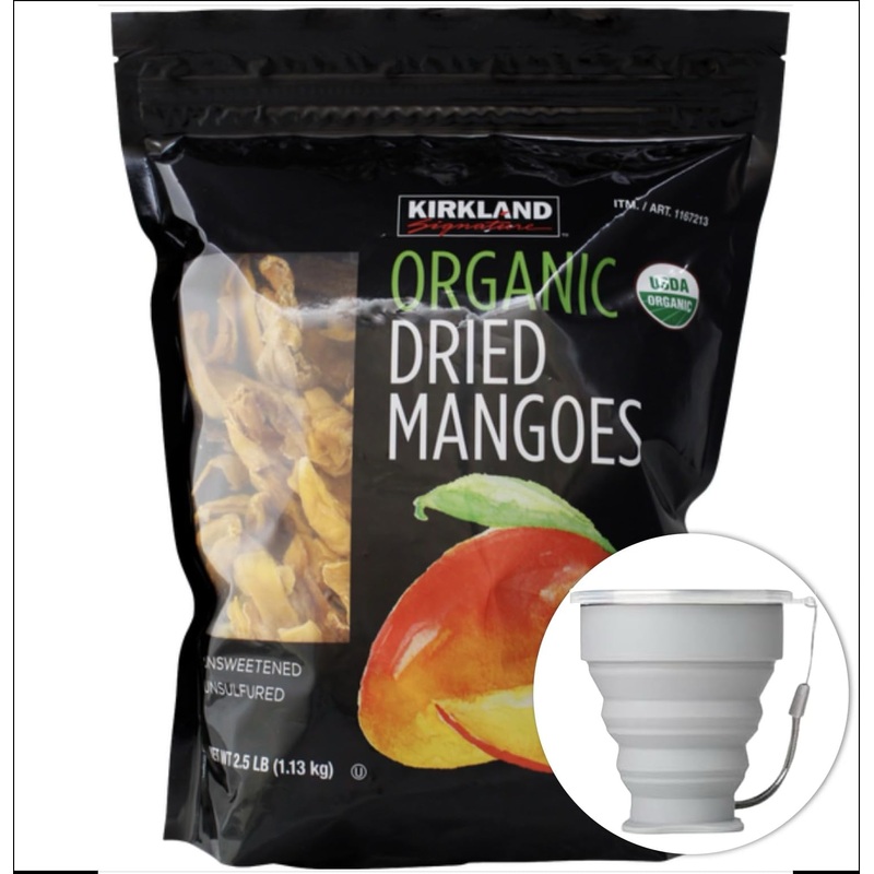 Kirkland Signature Organic Dried Mangoes, 2.5 Lbs Item 1569365. Bundle With Moralza Silicone Collapsible Cup 200Ml – 2 Items.