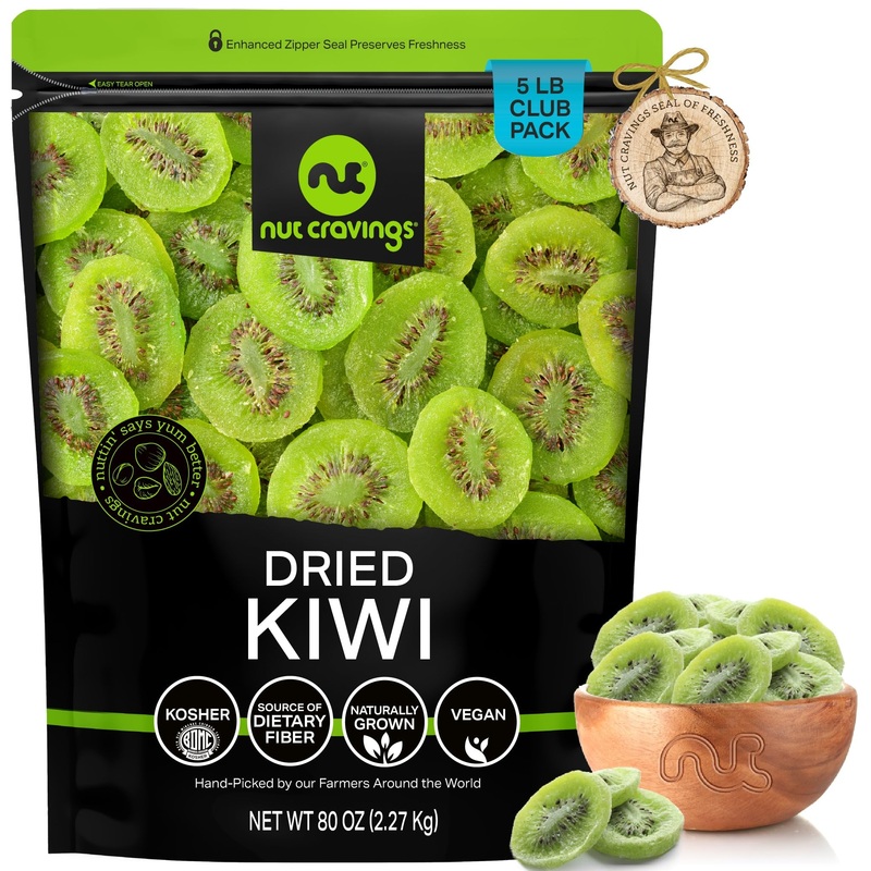 Nut Cravings Dry Fruits – Sun Dried Kiwi Slices, (80Oz – 5 Lb, Bulk) Packed Fresh In Resealable Bag – Sweet Snack, Healthy Food,