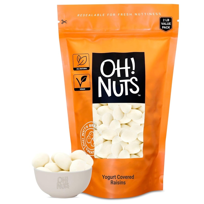 Oh! Nuts Yogurt Covered Raisins – 2Lb – Sweetened Dehydrated Creamy Yogurt Fruit Bites – Packed In New York Zip-Seal Bag For Exc