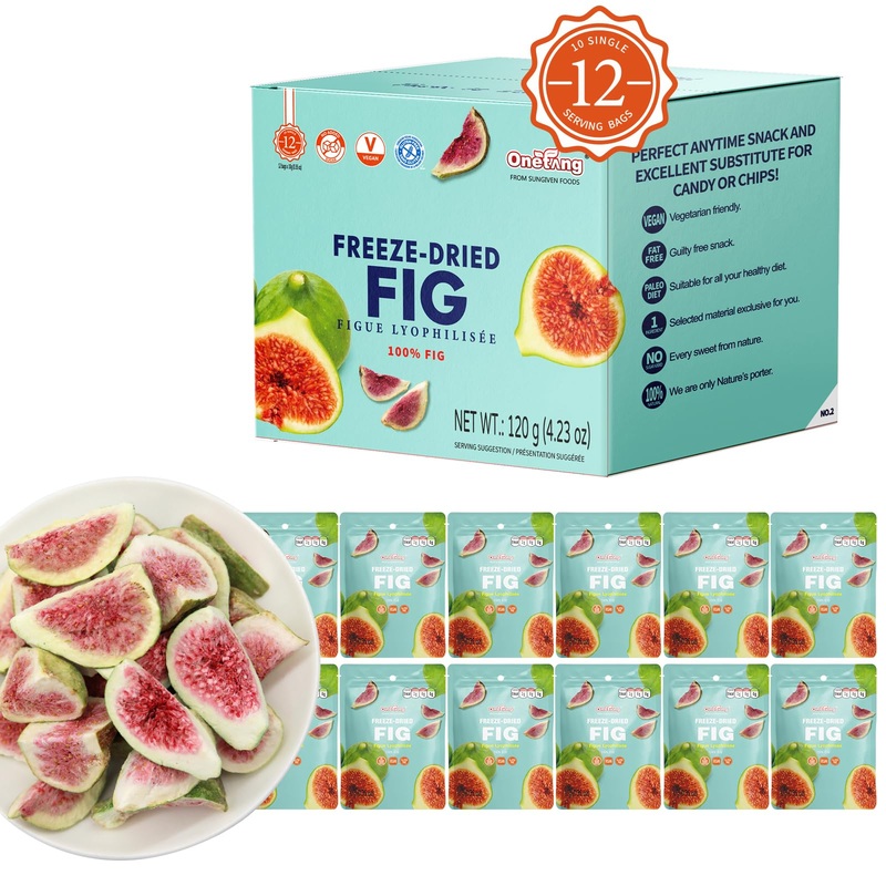Onetang Freeze-Dried Fruit Fig Chips, 12 Pack Single-Serve Pack, Non Gmo, Kosher, No Add Sugar, Gluten Free, Vegan, Holiday Gift