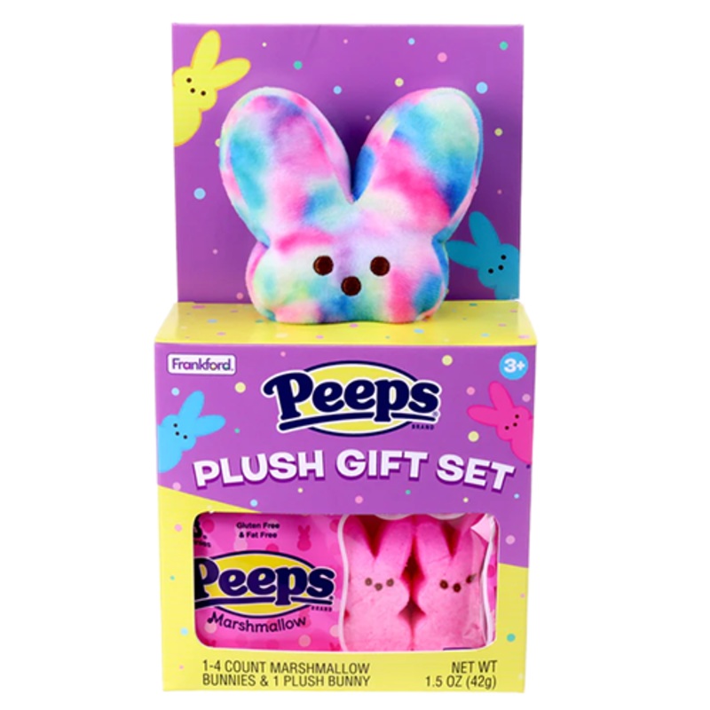 Peeps Plush Tie Dye Bunny House Pink or Blue Candy Gift Set 1.5 oz.