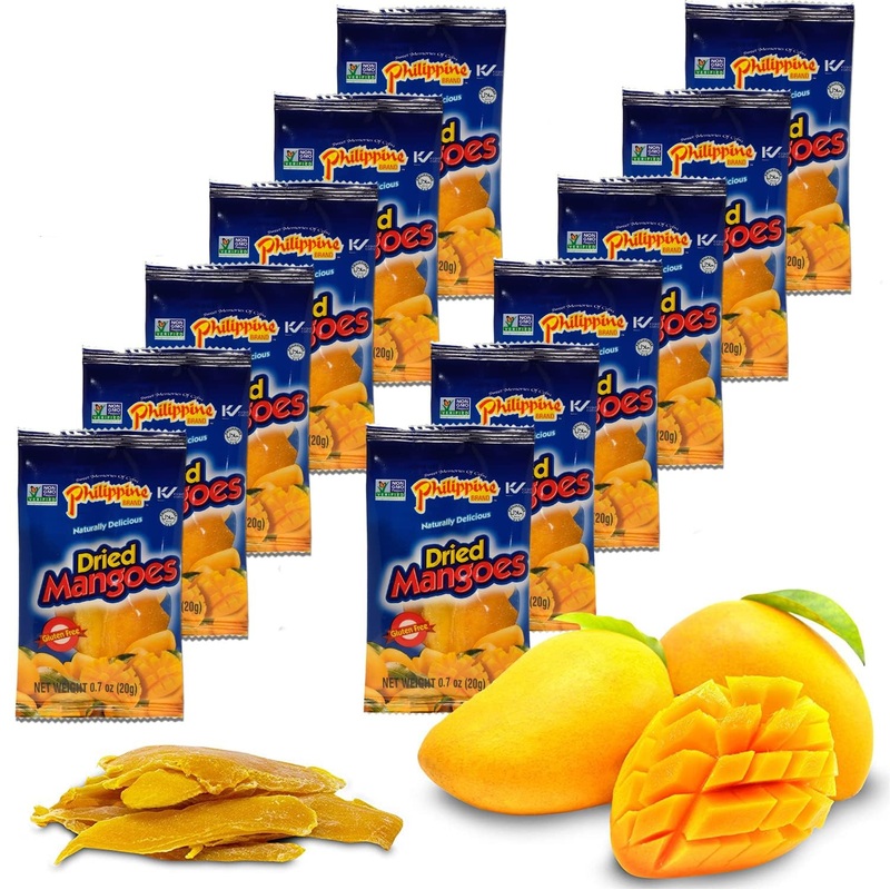 Philippine Brand Dried Mangoes Fruit Snacks {12 Pack} All Naturally Gluten Free, Vegan, Hand-Selected Delicious Fresh Mangos Fro