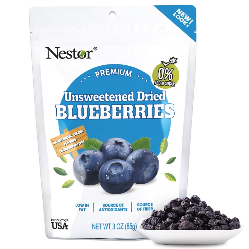 Premium Big Dried Blueberries No Sugar Added 3 Oz, 100% Unsweetened, Us-Grown Blueberry No Preservatives, Non-Gmo Healthy Tasty