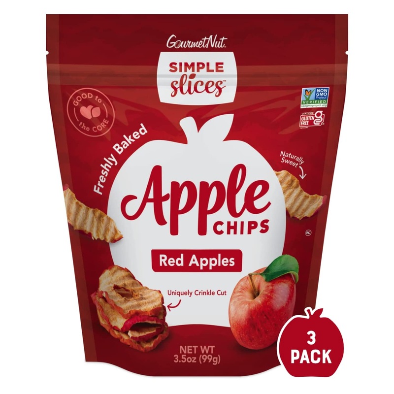 Simple Slices Gourmet Nut Baked Red Apple Chips, Usa Grown Apples, No Added Sugar, Red Apples, 3.5Oz Bag, 3 Pack, 10.5Oz Total